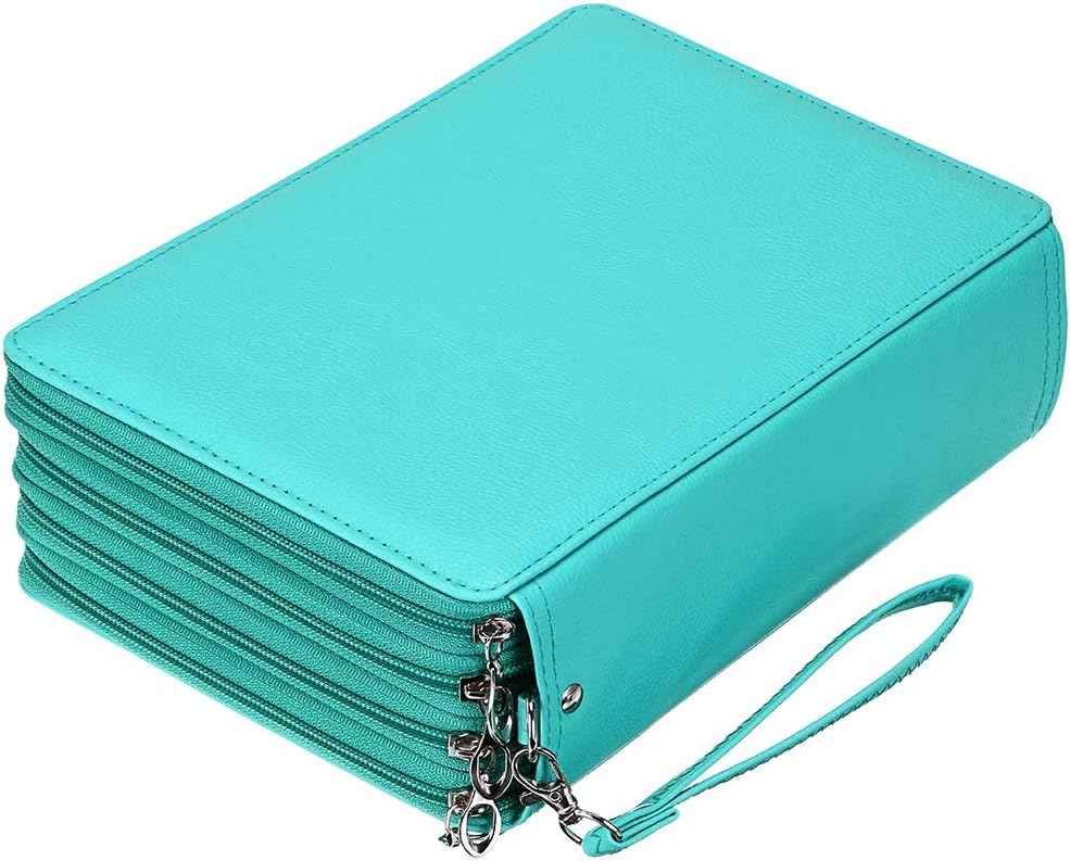 200 Slots PU Leather Pencil Case Holder Organizer Green