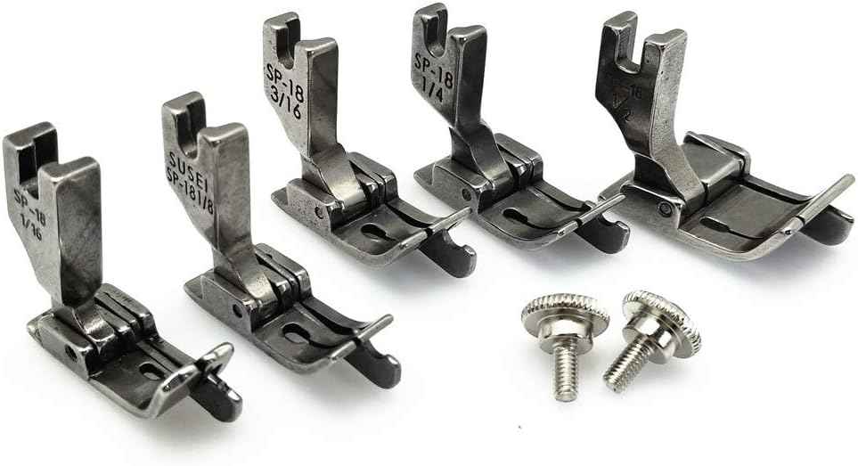 Set of hinged industrial presser feet, metal feet and two mounting screws