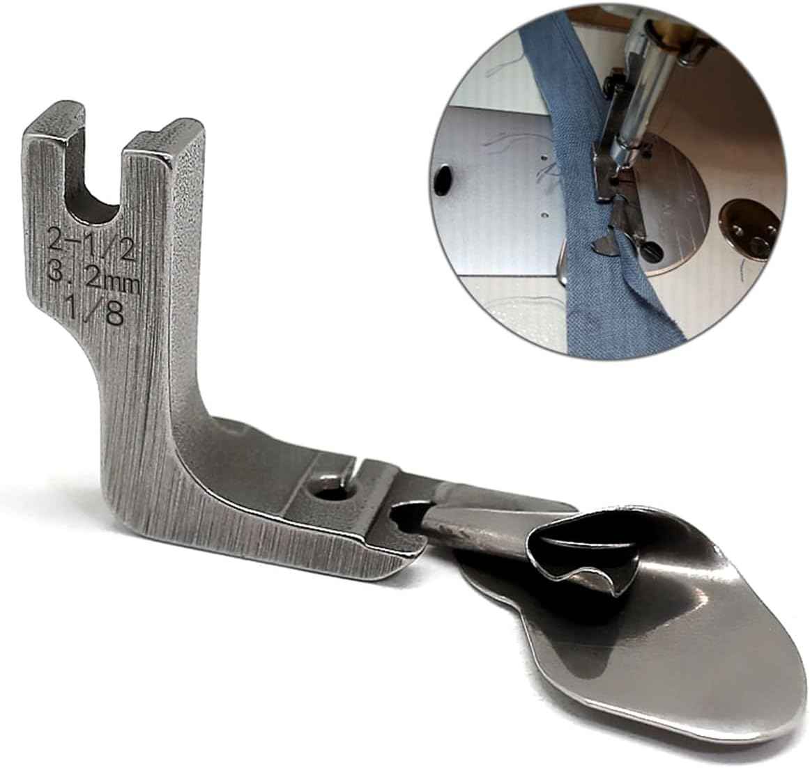 2.8 mm curved hemming foot for sewing machine, with fabric-stitching inset