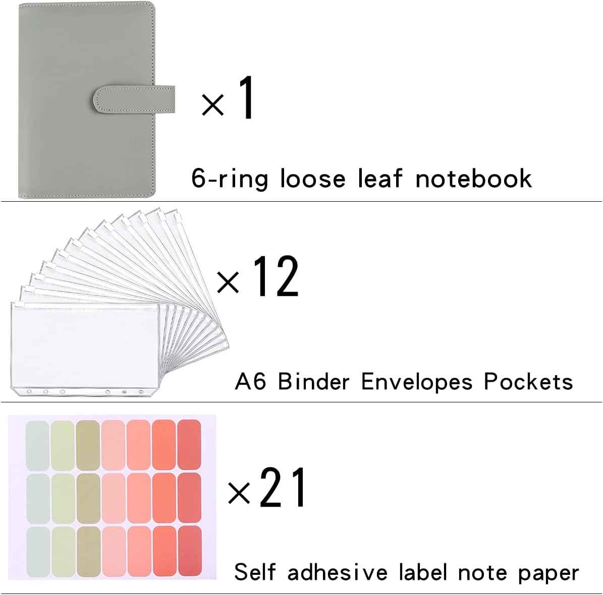 A6 Budget Binder,PU Leather with 12PCS Cash Pockets