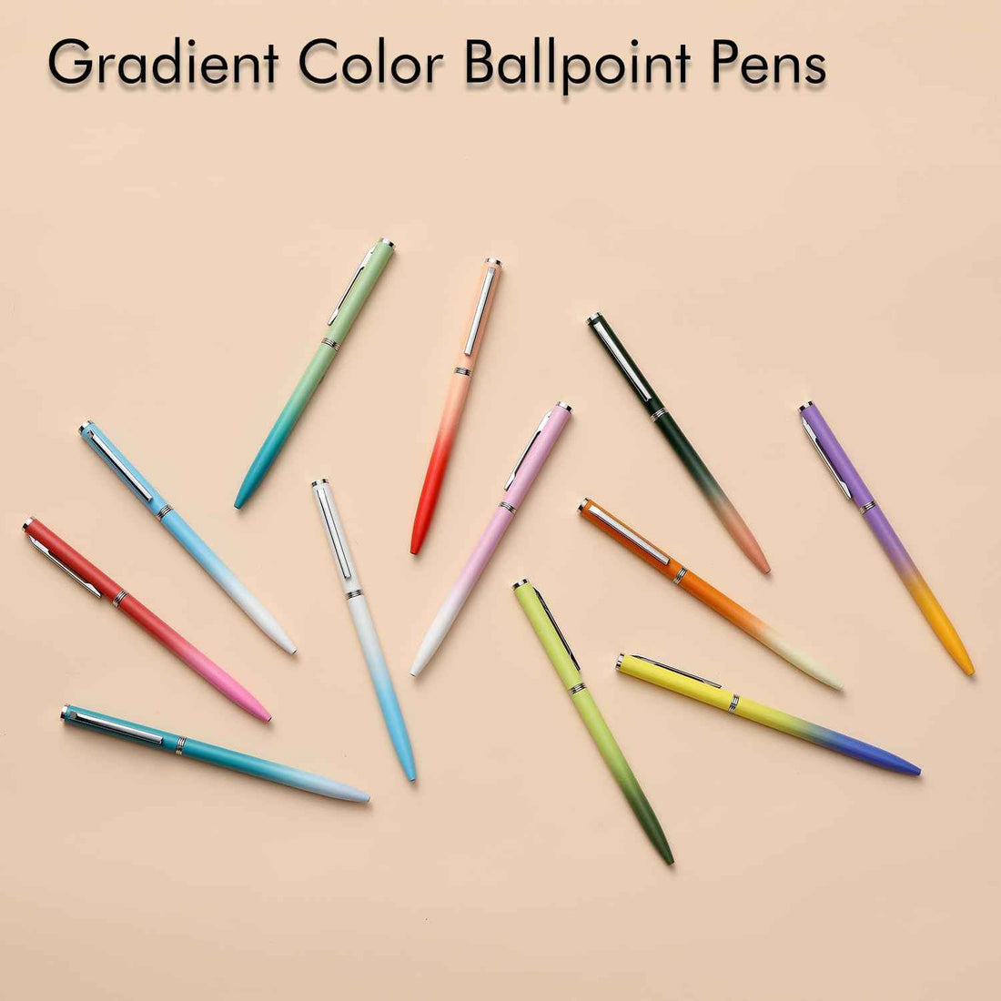 12 Pack Metal Ballpoint Pens Black Ink 1.0mm Rainbow Color
