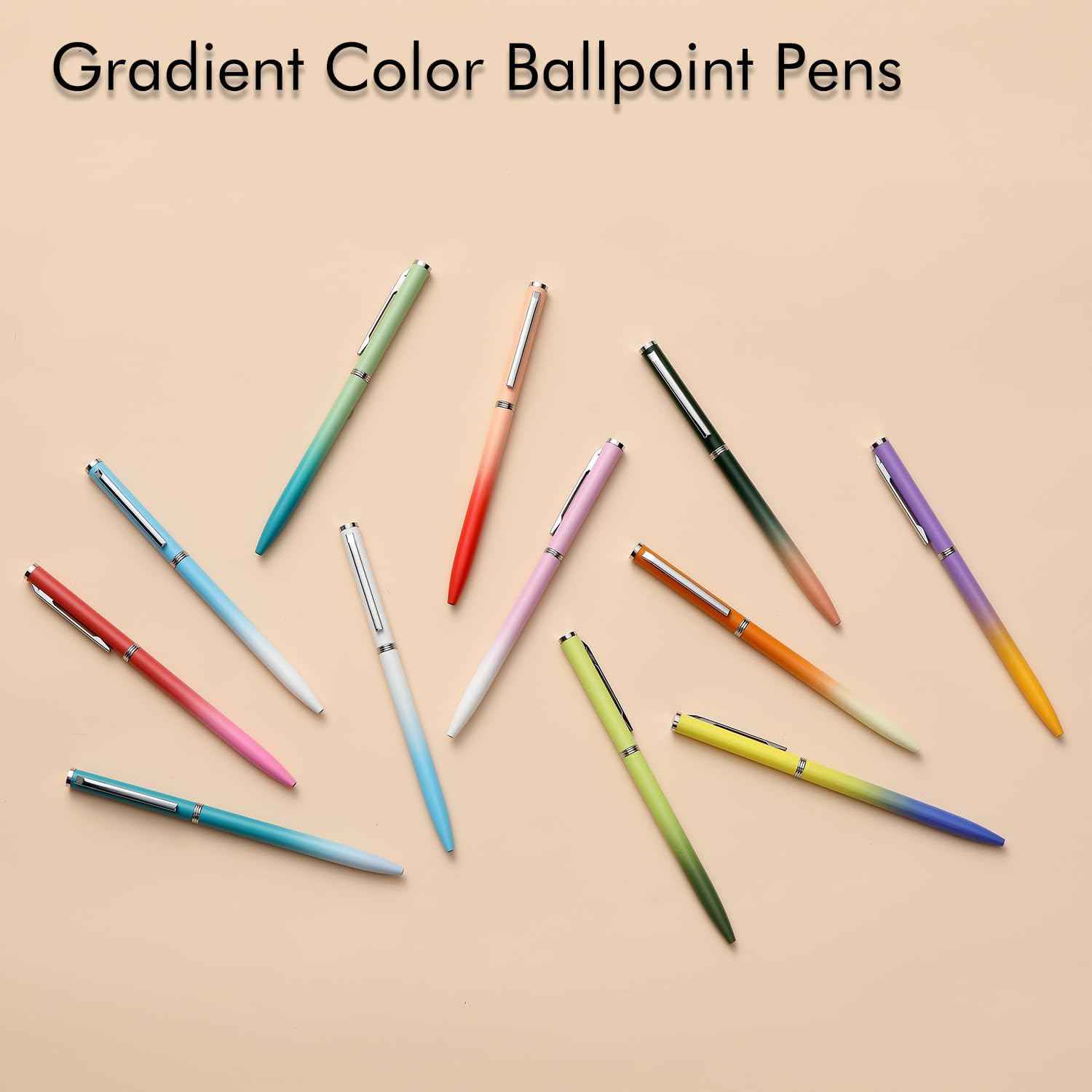 12 Pack Metal Ballpoint Pens Black Ink 1.0mm Rainbow Color