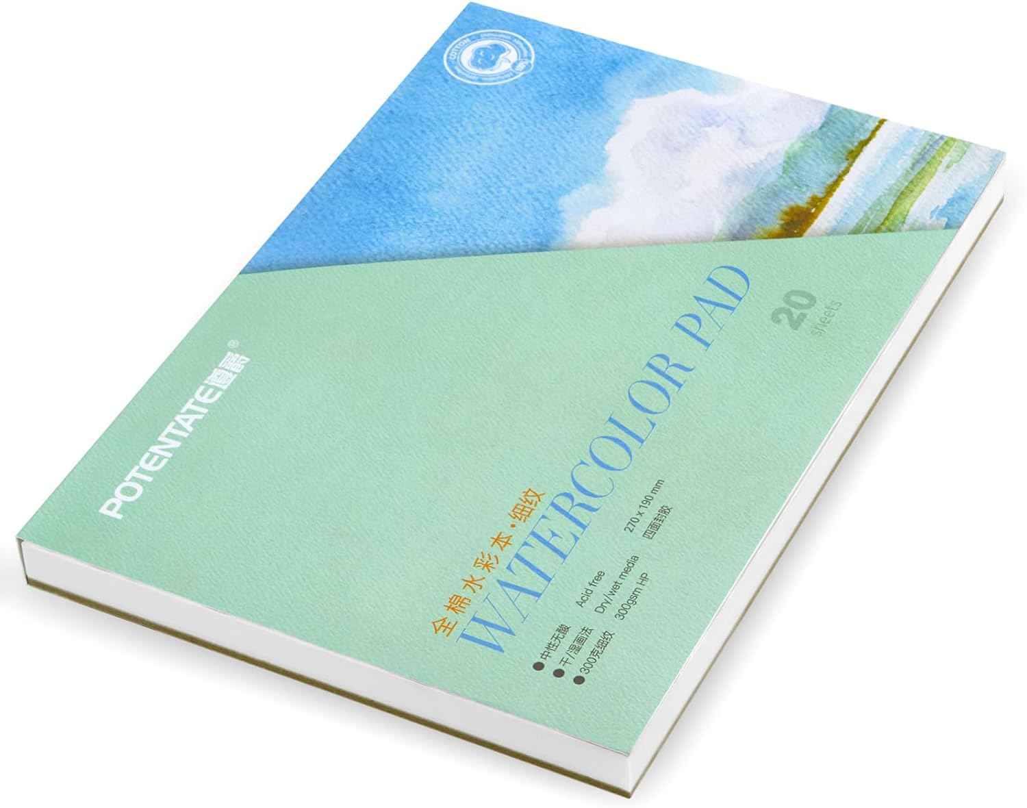 POTENTATE Watercolor Paper Block,100% Cotton,20 Sheets