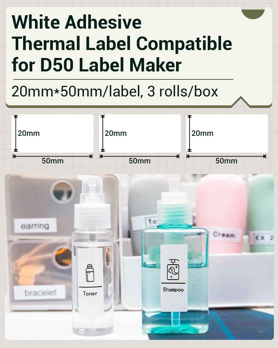 Phomemo D50 White Adhesive Thermal Label,20mm X 50mm