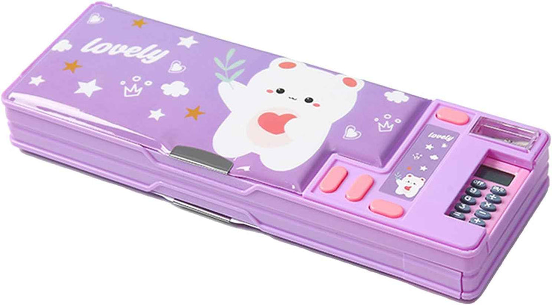 Multifunction Pencil Case with Calculator Sharpener Purple Bear