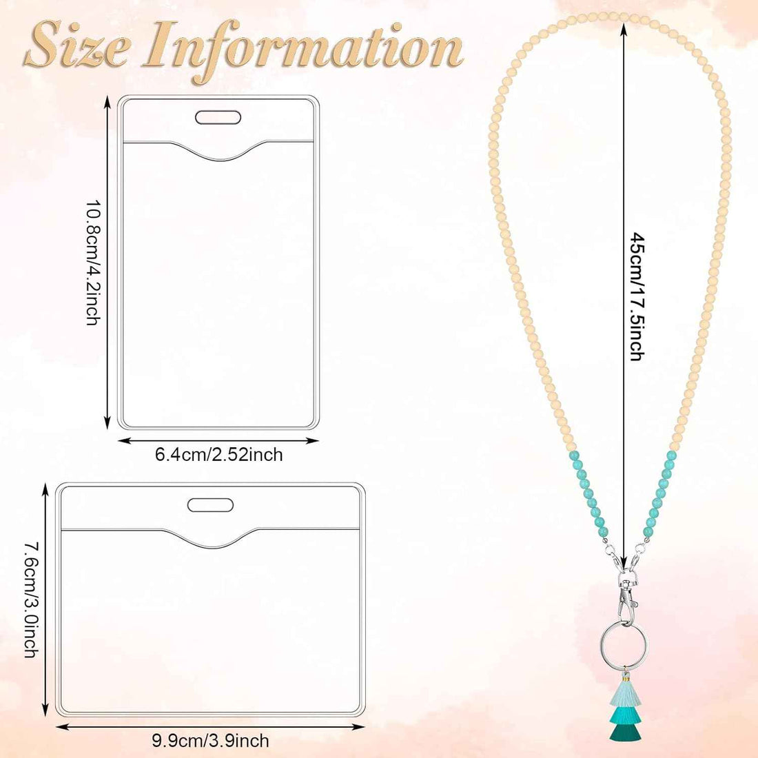 12 Pieces Wood Beaded Lanyards and Card Holder Set Cute Style