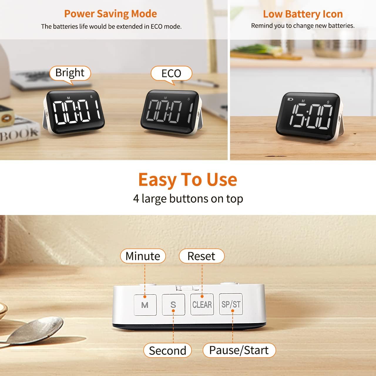 Magnetic Kitchen Digital Timer for Cooking Classroom Large LCD Display