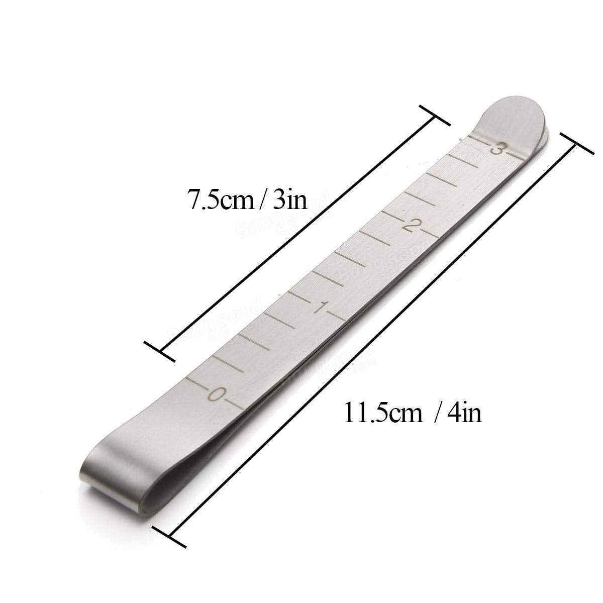 Single 3-inch stainless hemming clip with engraved inch/cm scale and curved ends