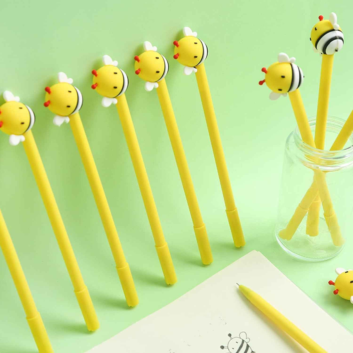 8PCS Funny Yellow Bees Pens Gel Pens 0.5mm Black Ink For Kids School