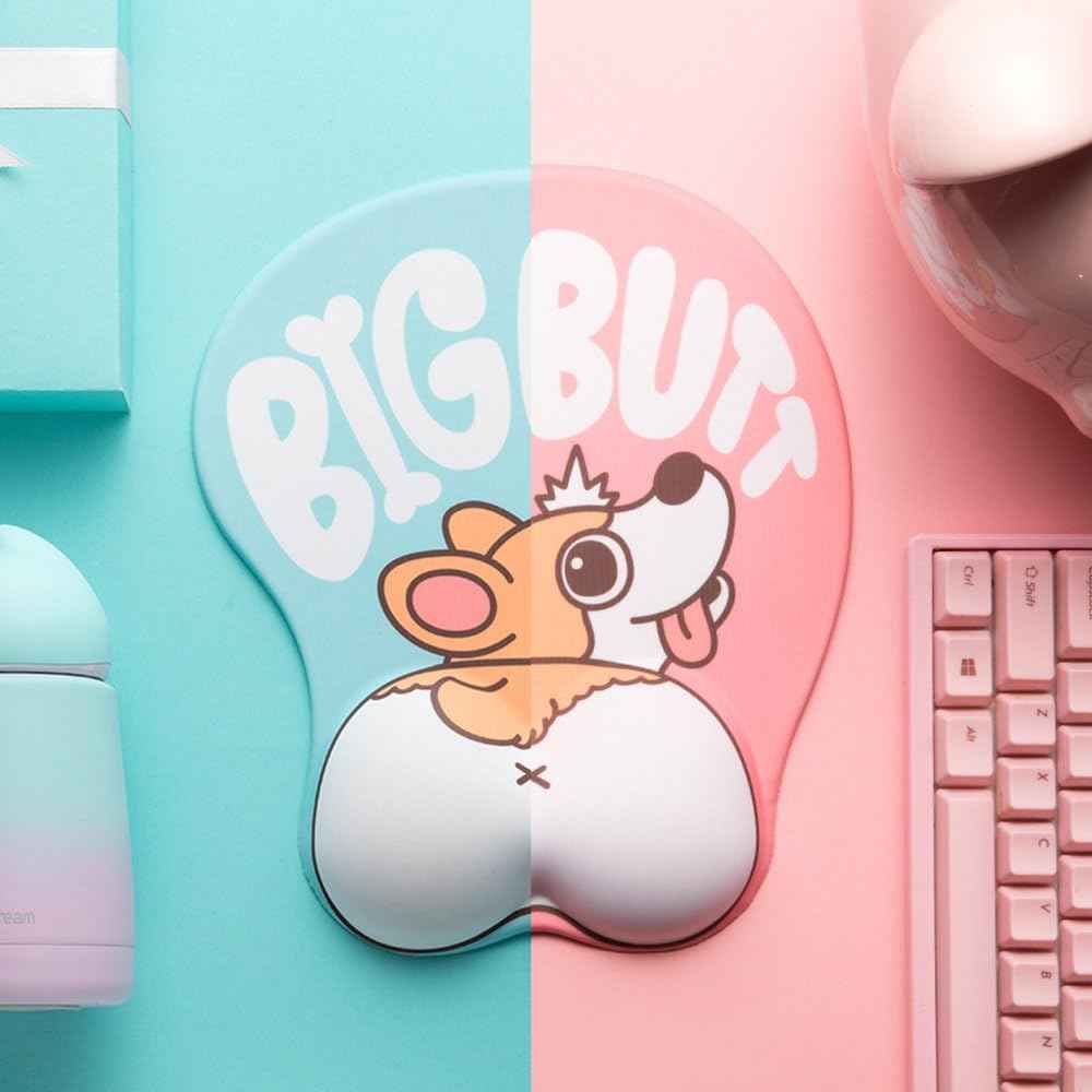 Cute Corgi Dog Butt Anime Mouse Pad with Wrist Support B-Blue Pink