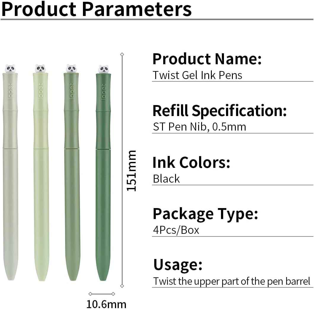 LOPET 4Pcs Panda Twist Gel Pens 0.5MM Black Ink