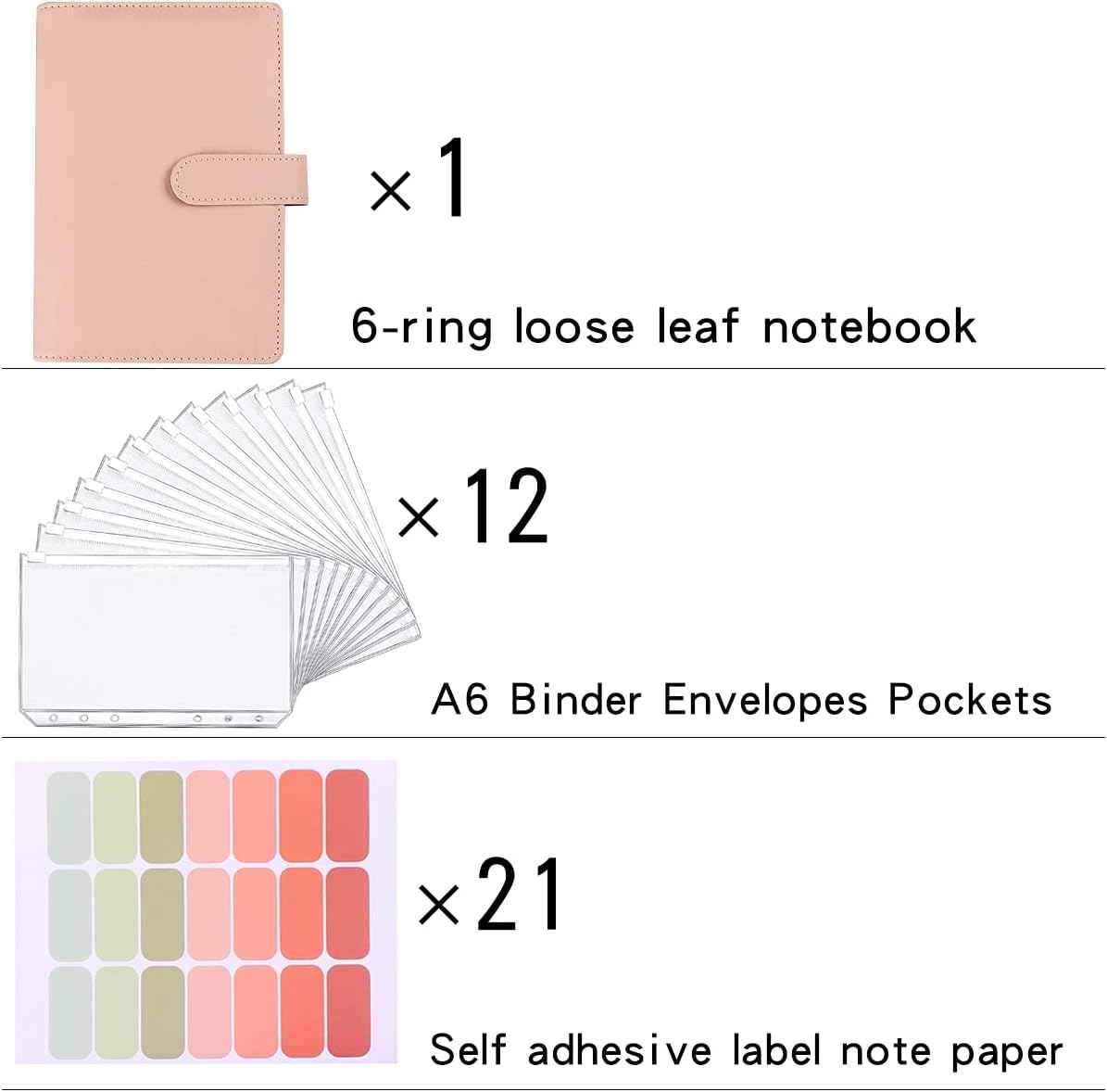 A6 Budget Binder,PU Leather with 12PCS Cash Pockets