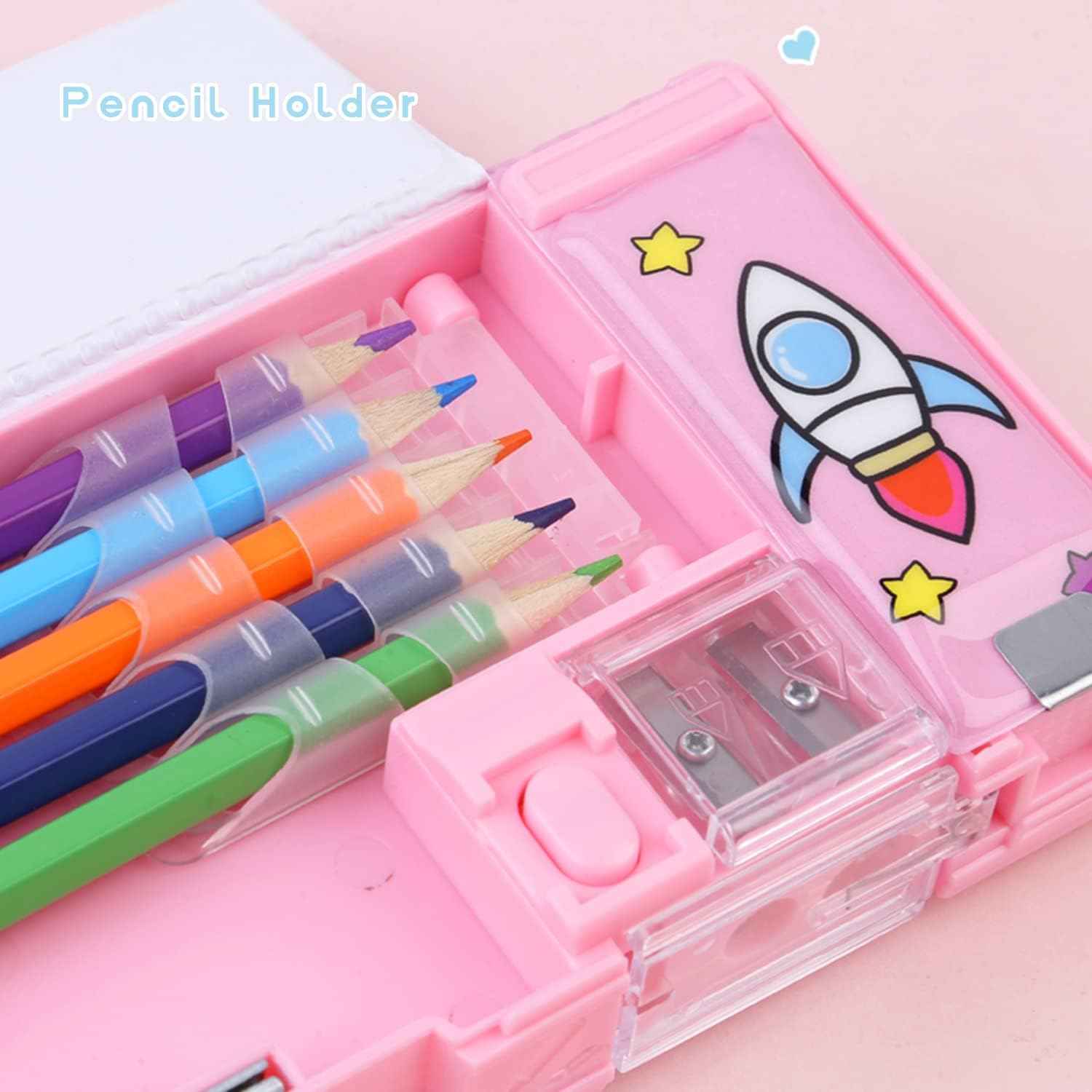 Pop Up Multifunction Pencil Case Pen Box Organizer Pink Strawberry