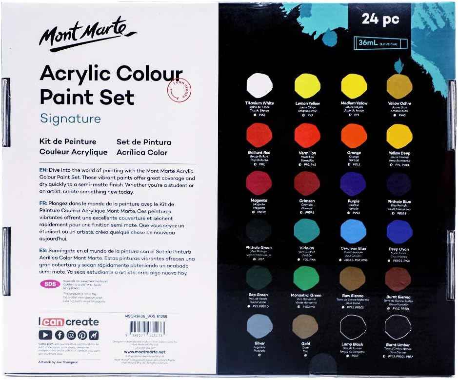 Mont Marte Acrylic Paint Set 24 Colours 36ml