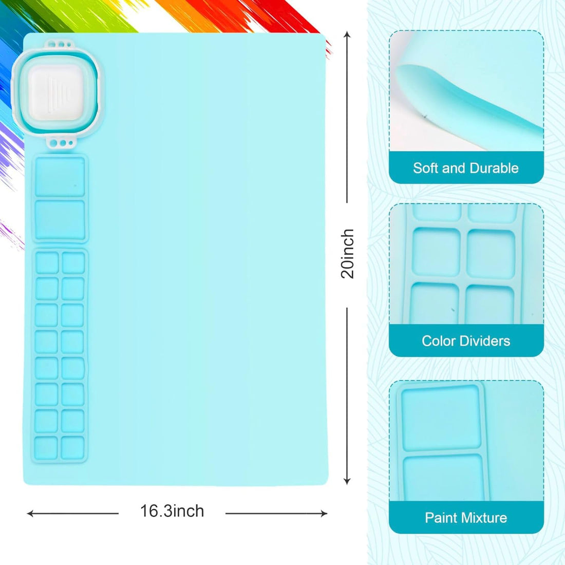 Kids Silicone Art Painting Mat with Water Cup Brushes Blue