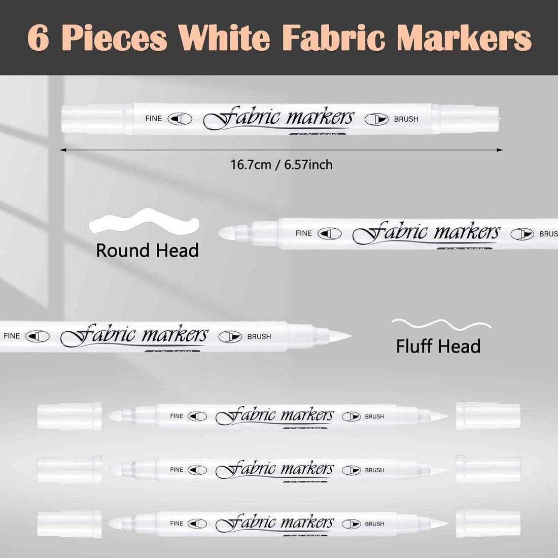 Guangna 6Pcs Fabric Markers Double Ended White Black Color White