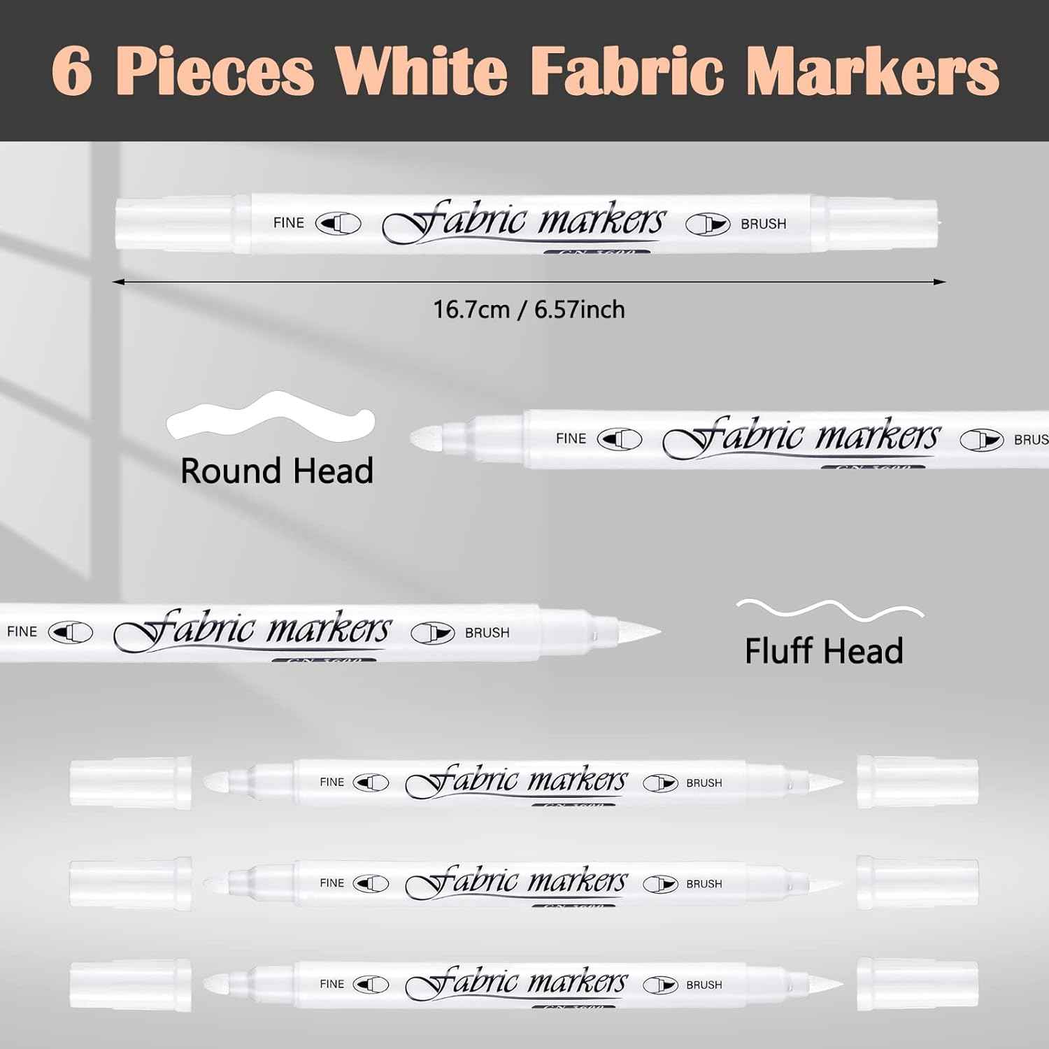 Guangna 6Pcs Fabric Markers Double Ended White Black Color