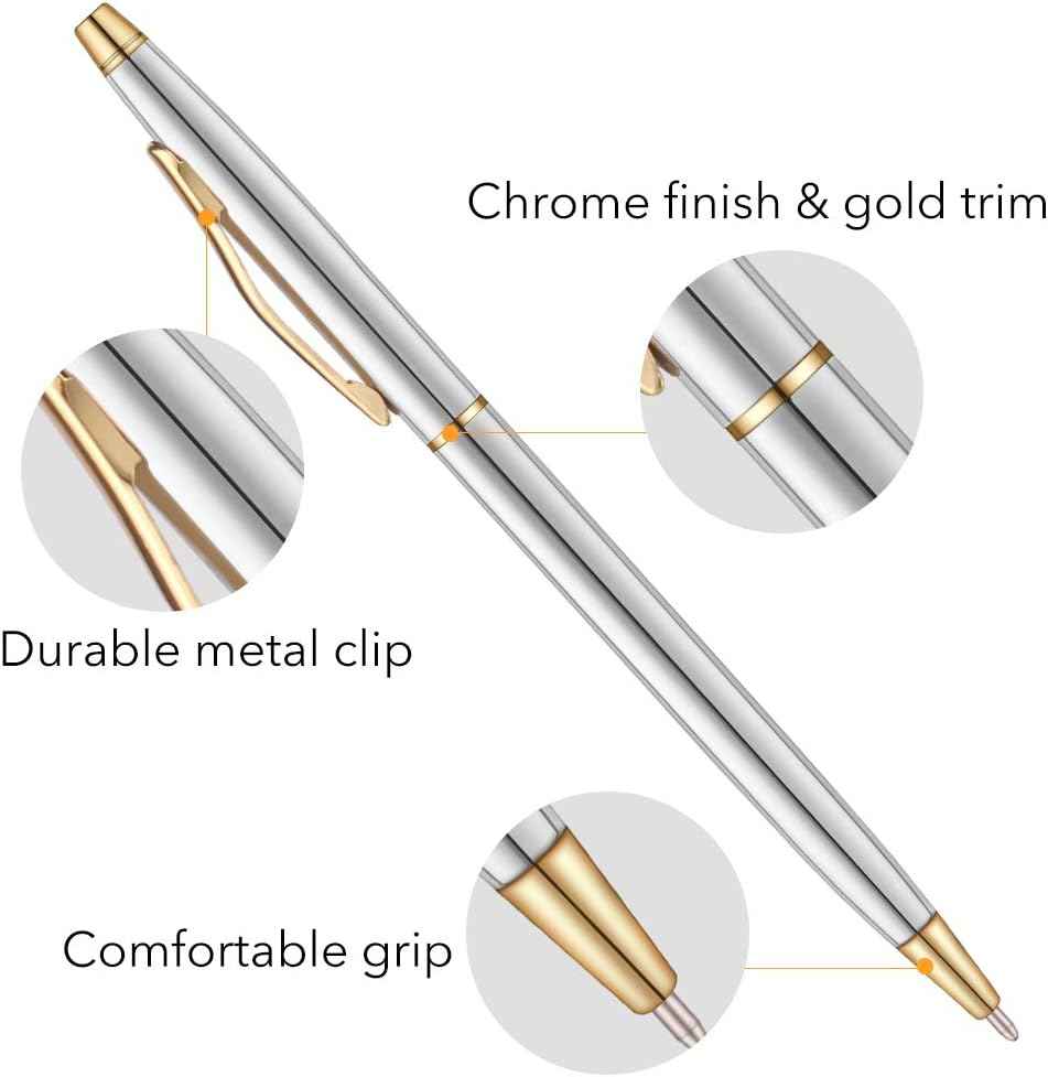 6 Pack Gold Stainless Steel Ballpoint Pens Black Ink