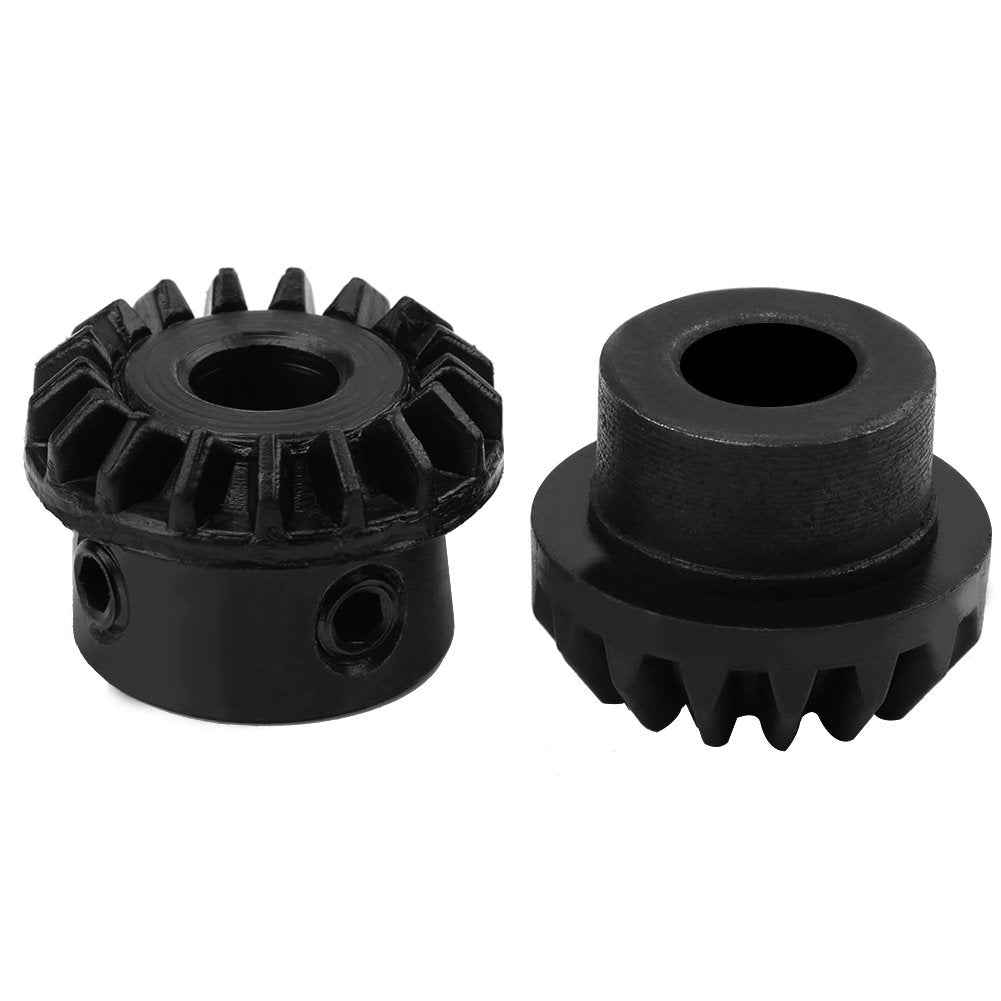 4-piece hook-drive gear set: black plastic toothed gears with central holes, front view