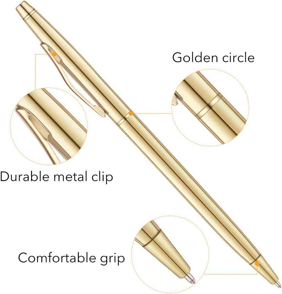 6 Pack Slim Gold Ballpoint Pens Black Ink 1mm