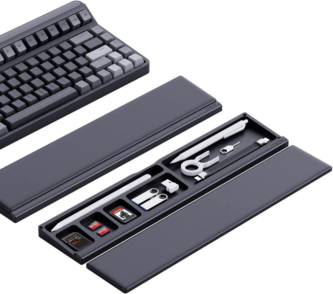 Keyboard Wrist Rest Pad Support with Desktop Partition Storage Case Black