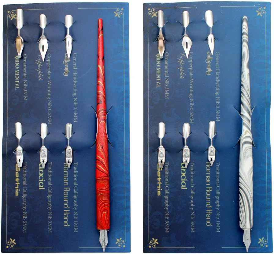 Manga Calligraphy Drawing Pen Dip Pen with 12 Nibs Red White