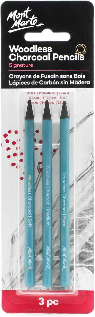 Mont Marte Woodless Charcoal Pencils,3 Piece,Soft,Medium and Hard