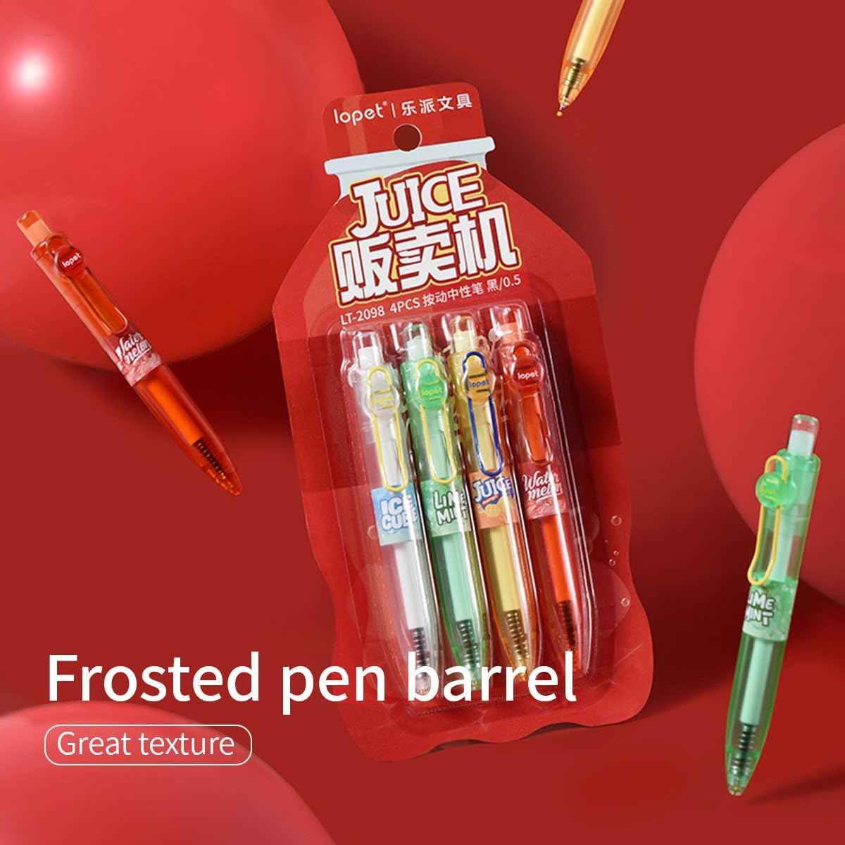 LOPET 4Pcs Juice Retractable Gel Pens 0.5mm Black Ink