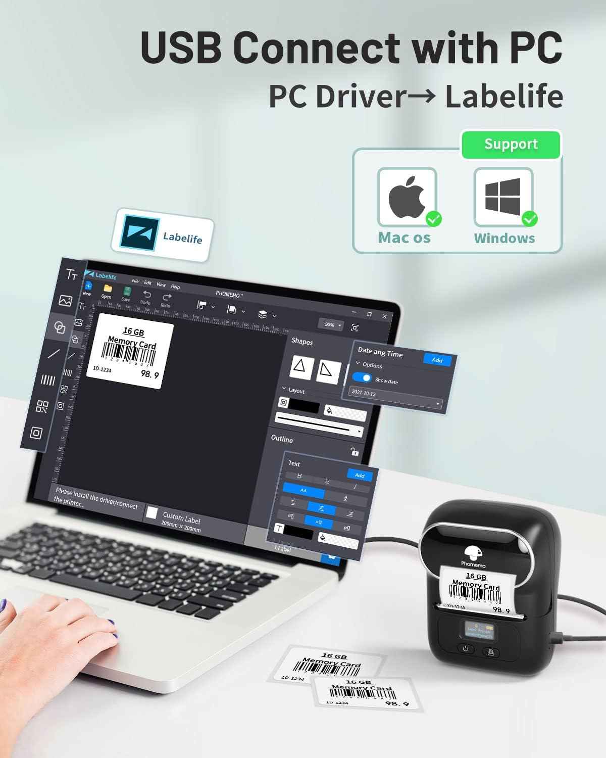 Phomemo M110 Label Maker Thermal Printer with 3 Roll Paper