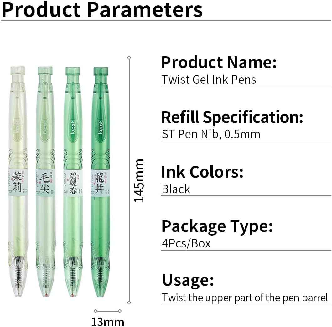 LOPET 4Pcs Bottle Twist Green Tea Scented Gel Pens