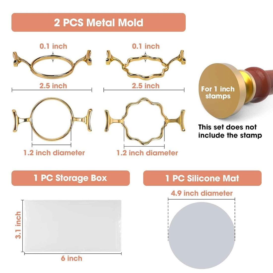 2 Metal Wax Seal Molds with Round Flower Shape,1 INCH