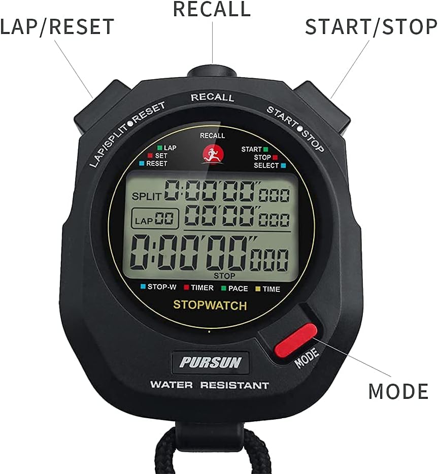 PURSUN PS-1003 Professional Stopwatch Timer for Sports 100 Lap