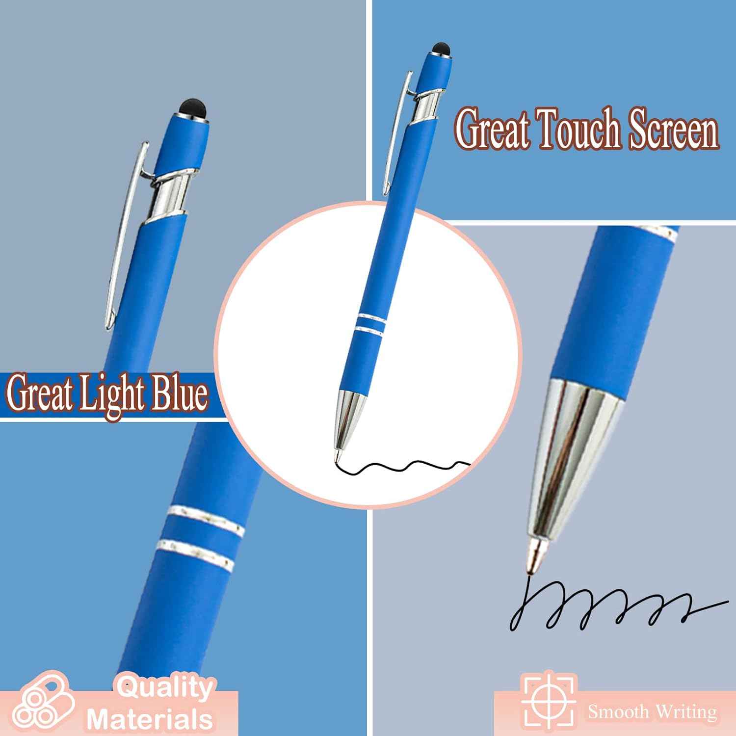 12 Pack Rainbow Rubberized Soft Touch Ballpoint Pen with Stylus Tip