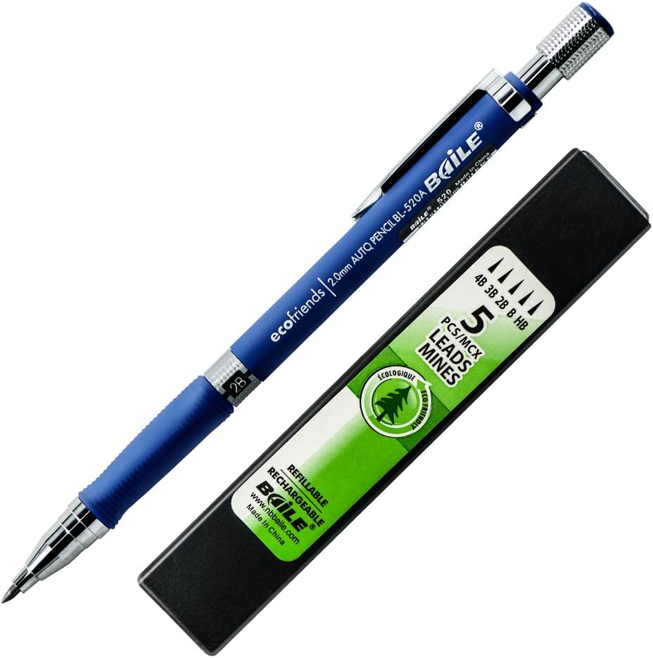 BAILE 2mm Mechanical Pencils with Black Lead Refill 10 Pack Black