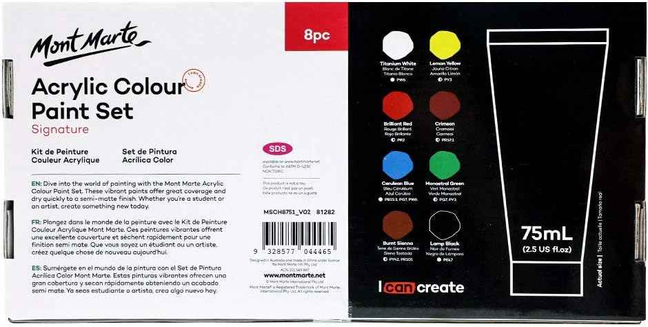 MONT MARTE Signature Acrylic Color Paint Set,8 Colors 75ml Tube