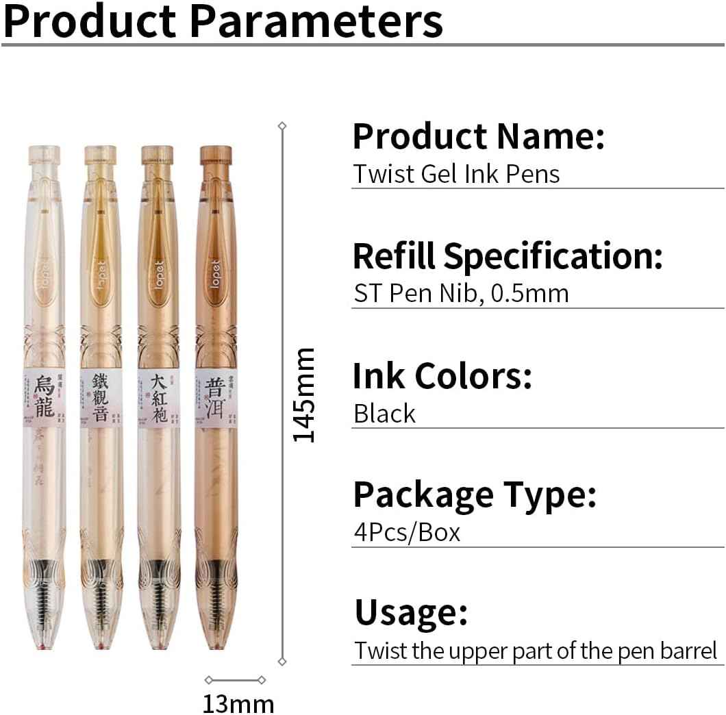 LOPET 4Pcs Bottle Twist Black Tea Scented Gel Pens