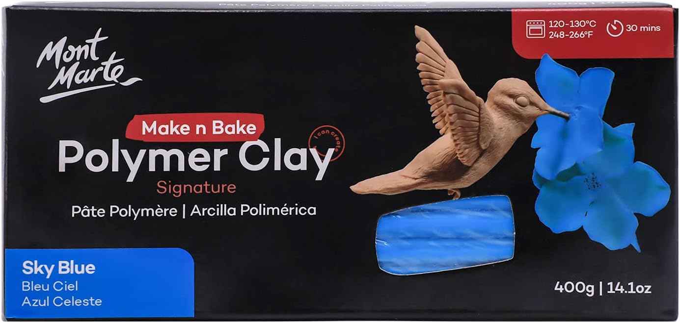 Mont Marte Make n Bake Polymer Clay Signature 400g Block Sky Blue