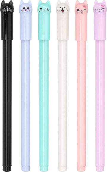 6 Pack Colorful Cat Kawaii Gel Pens 0.5mm Black Ink