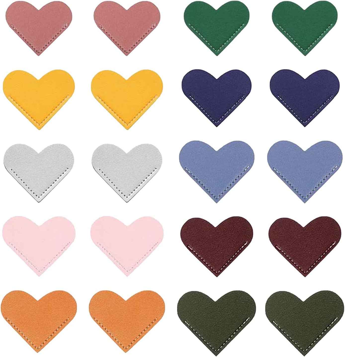 20Pcs Cute Leather Heart Bookmark,Corner Page Bookmark Clips