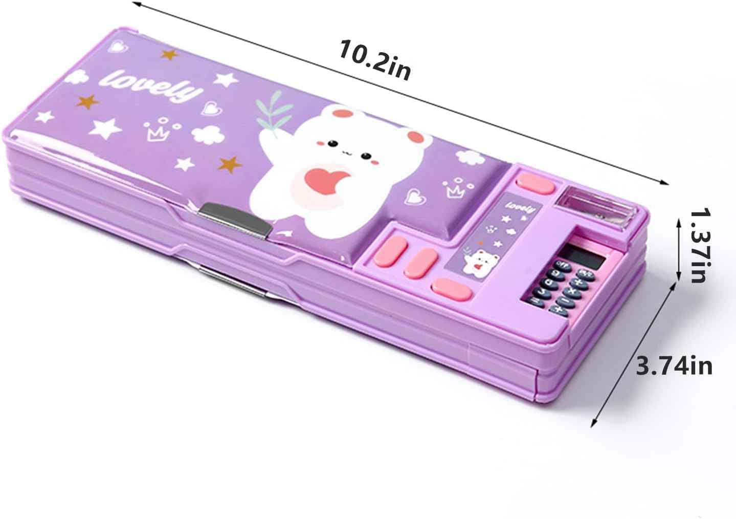 Multifunction Pencil Case with Calculator Sharpener Purple Bear