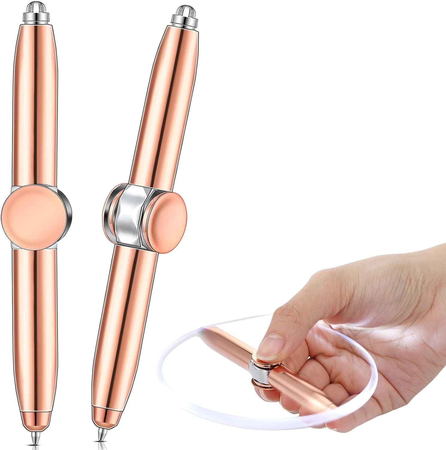 2Pcs Fidget Spinning Pen with LED Light Stress Reducer Ballpoint Pen Rose