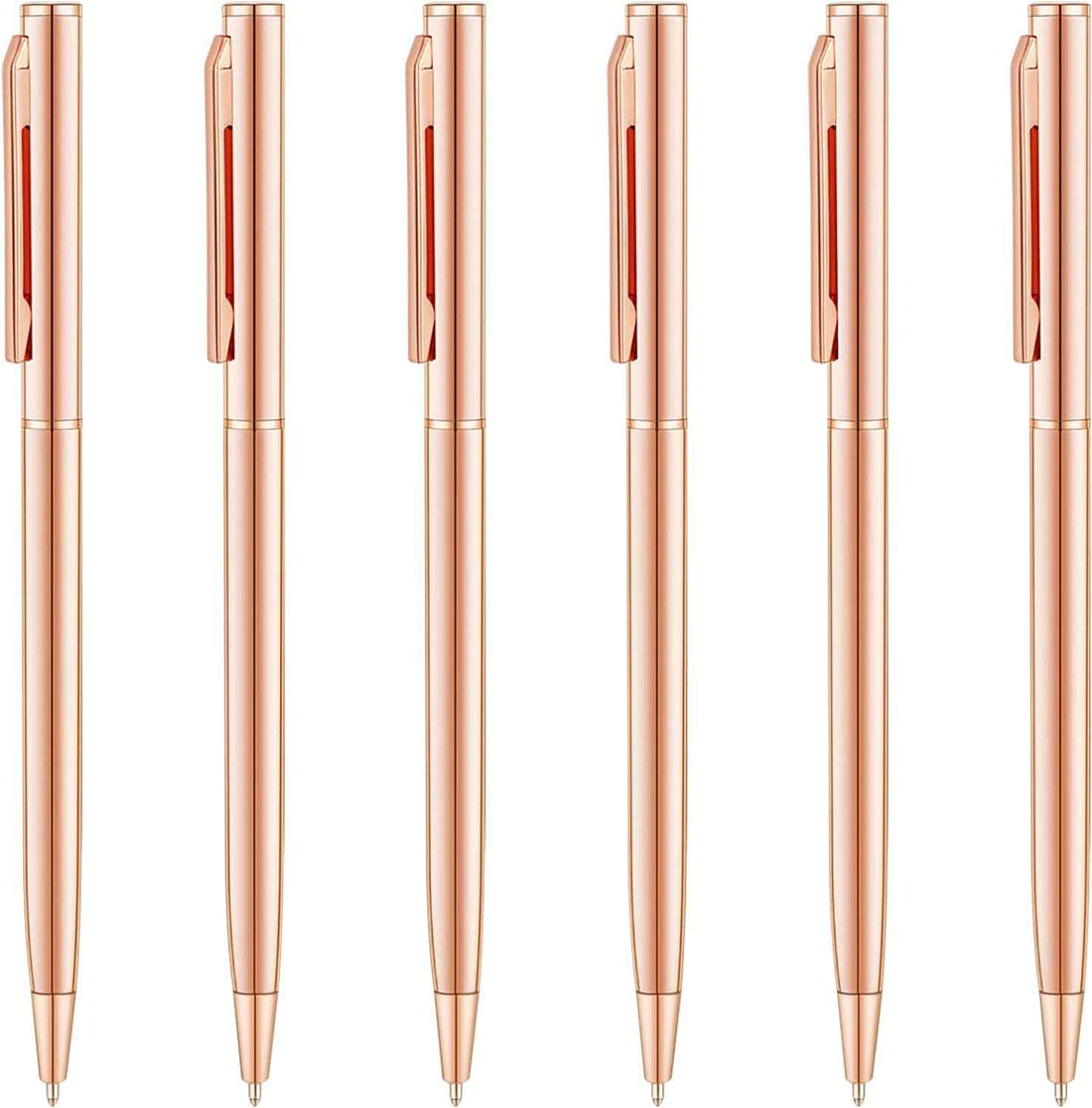 Rose Gold Slim Metallic Retractable Ballpoint Pens 6 Pack Rose Gold 1
