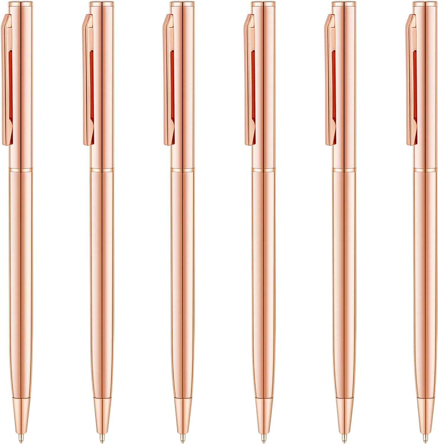 Rose Gold Slim Metallic Retractable Ballpoint Pens 6 Pack Rose Gold 1