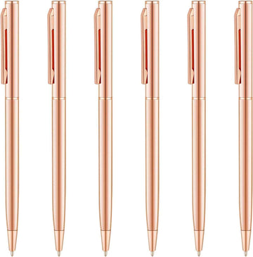 Rose Gold Slim Metallic Retractable Ballpoint Pens 6 Pack Rose Gold 1