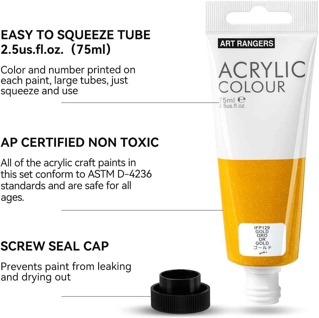 6 Acrylic Paint Art Supplies Set,75 ml Tubes,Metallic Color