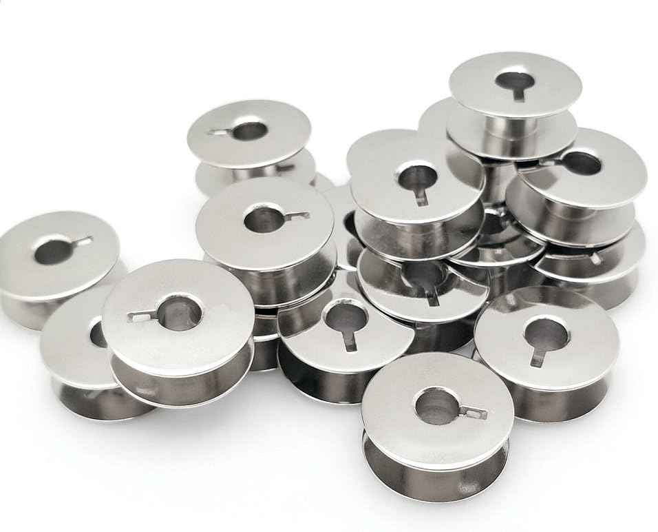 50er Metallspulen-Set, runde Spulen mit Schlitz und Fadenführung, silbern