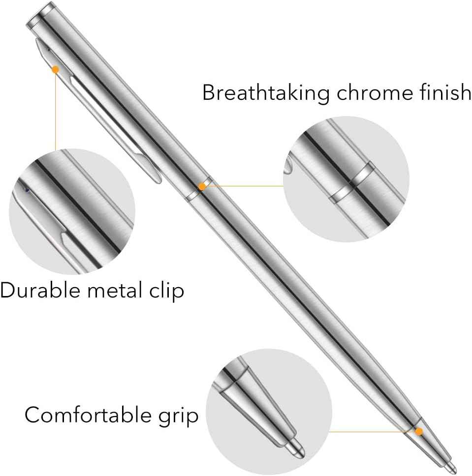 Slim Stainless Steel Retractable Ballpoint Pens,6 Pack-Black ink