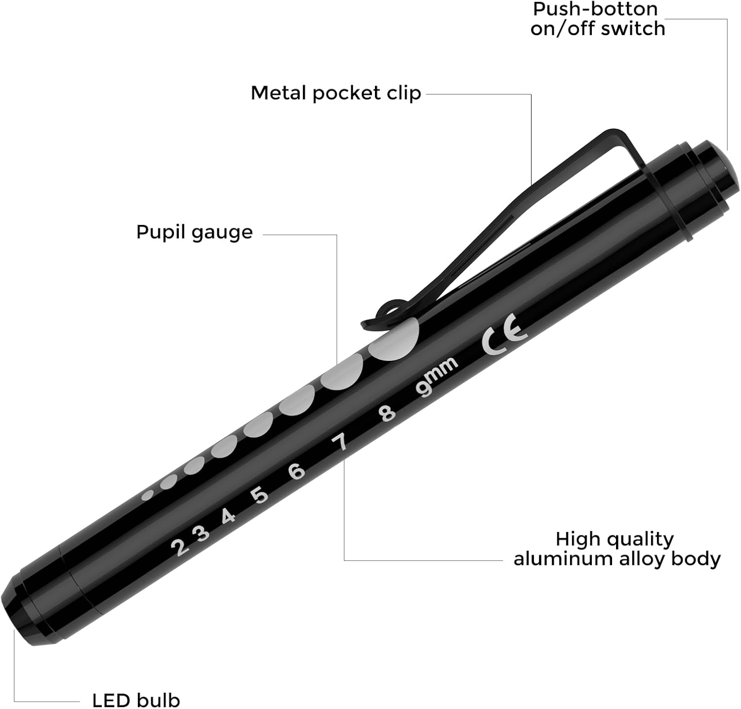 4pcs Medical Pen Light with Pupil Gauge LED Penlight for Nurse Doctor