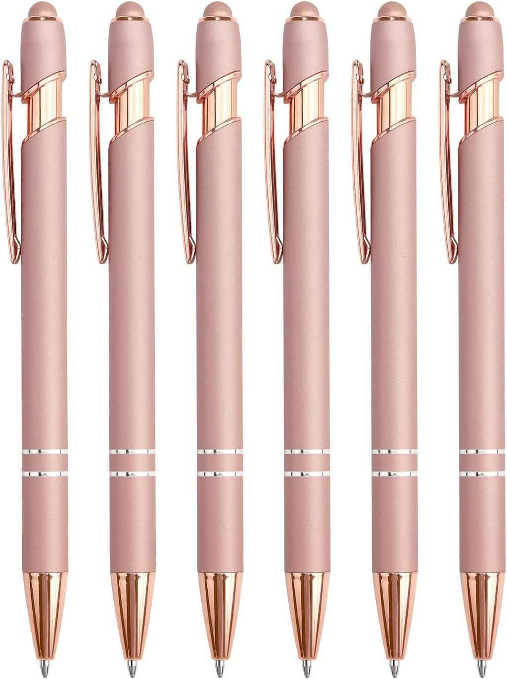 2-in-1 Stylus Retractable Ballpoint Pen with Stylus Tip,1.0mm Black Ink 6 Rose Gold