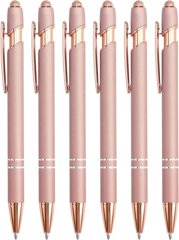 2-in-1 Stylus Retractable Ballpoint Pen with Stylus Tip,1.0mm Black Ink 6 Rose Gold